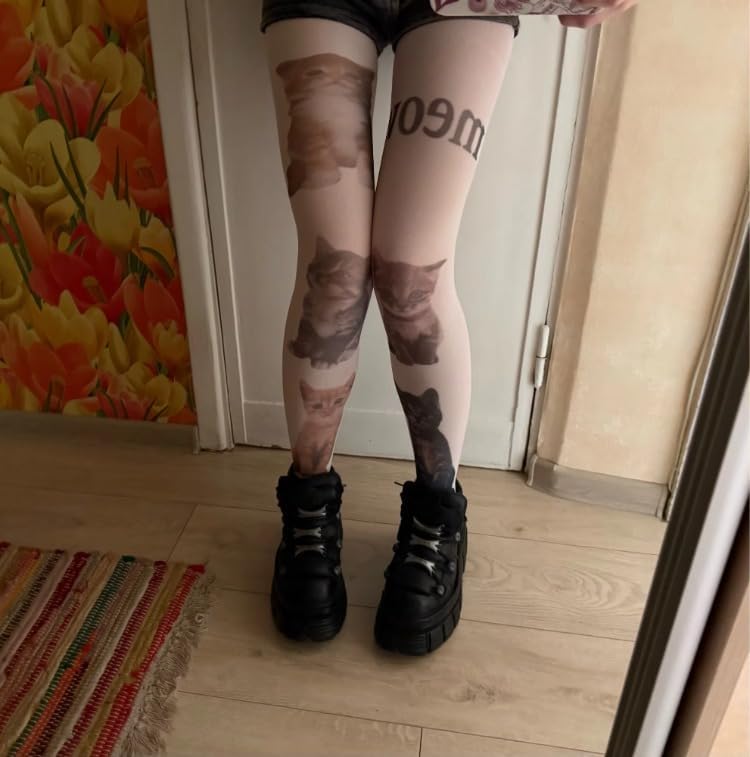 TYATVS Womens Whimsy Twee Funky Tights Emo Goth Patterned Stockings Whimsical Clothes Y2k Grunge Aesthetic - Image 4